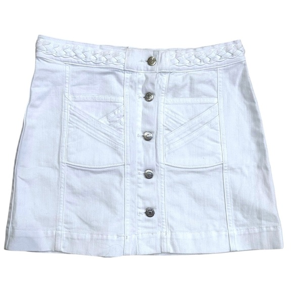 Veronica Beard Jeans Skirt Women's Size 8 Button Front Braided White Denim Mini - Picture 1 of 13